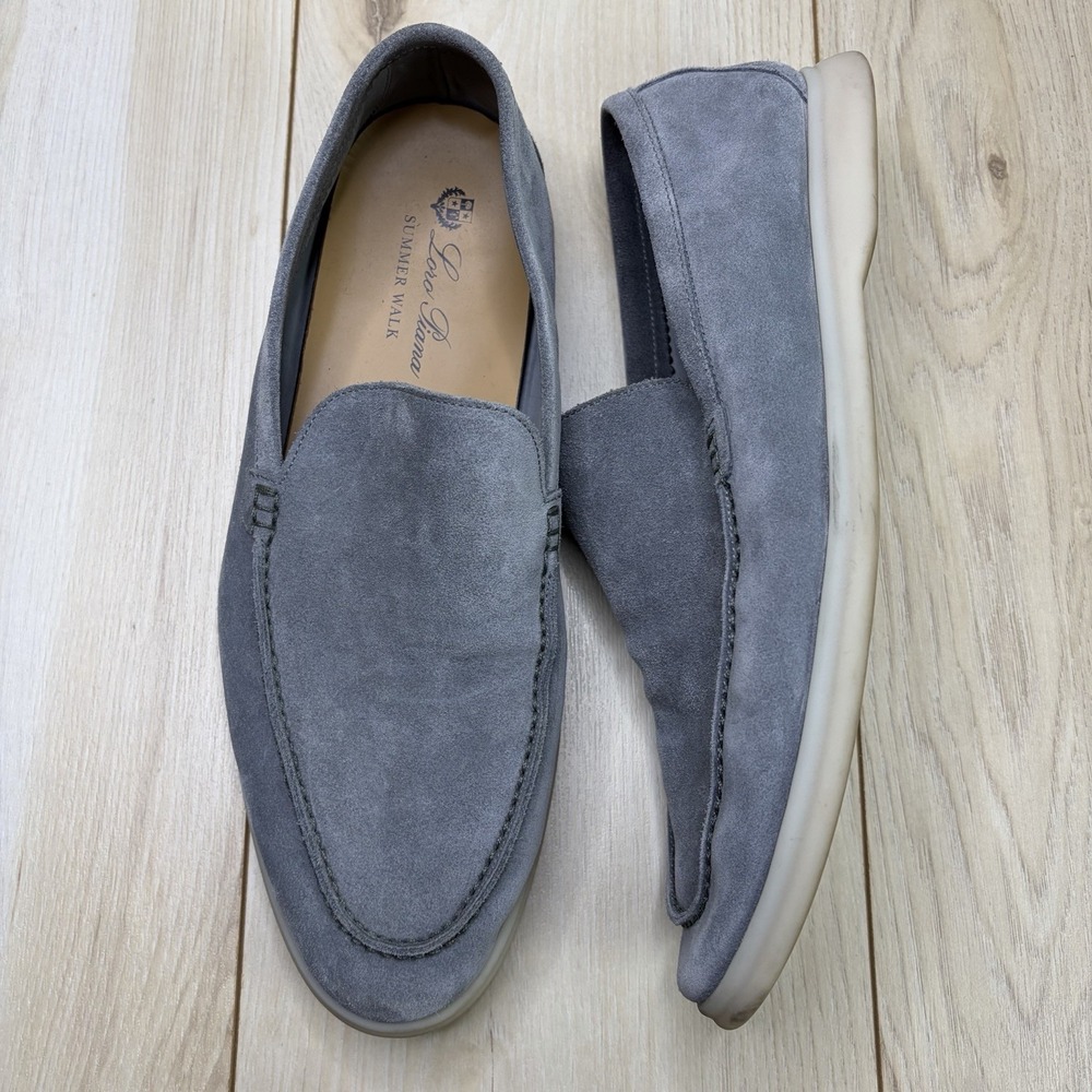 LORO PIANA Suede Summer Walk Loafers Mens Size 45 - Light blue, Slip On